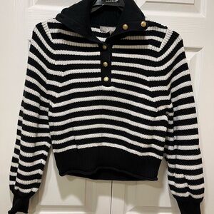 J. Crew Black and Ivory 100% Cotton Sweater